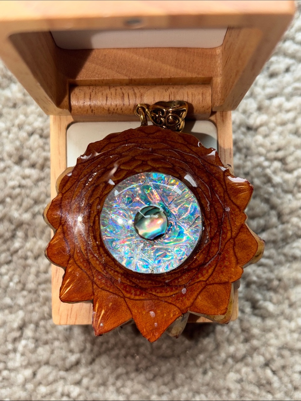 Large Third Eye pinecone Pendant with Iridescent Glass Center
